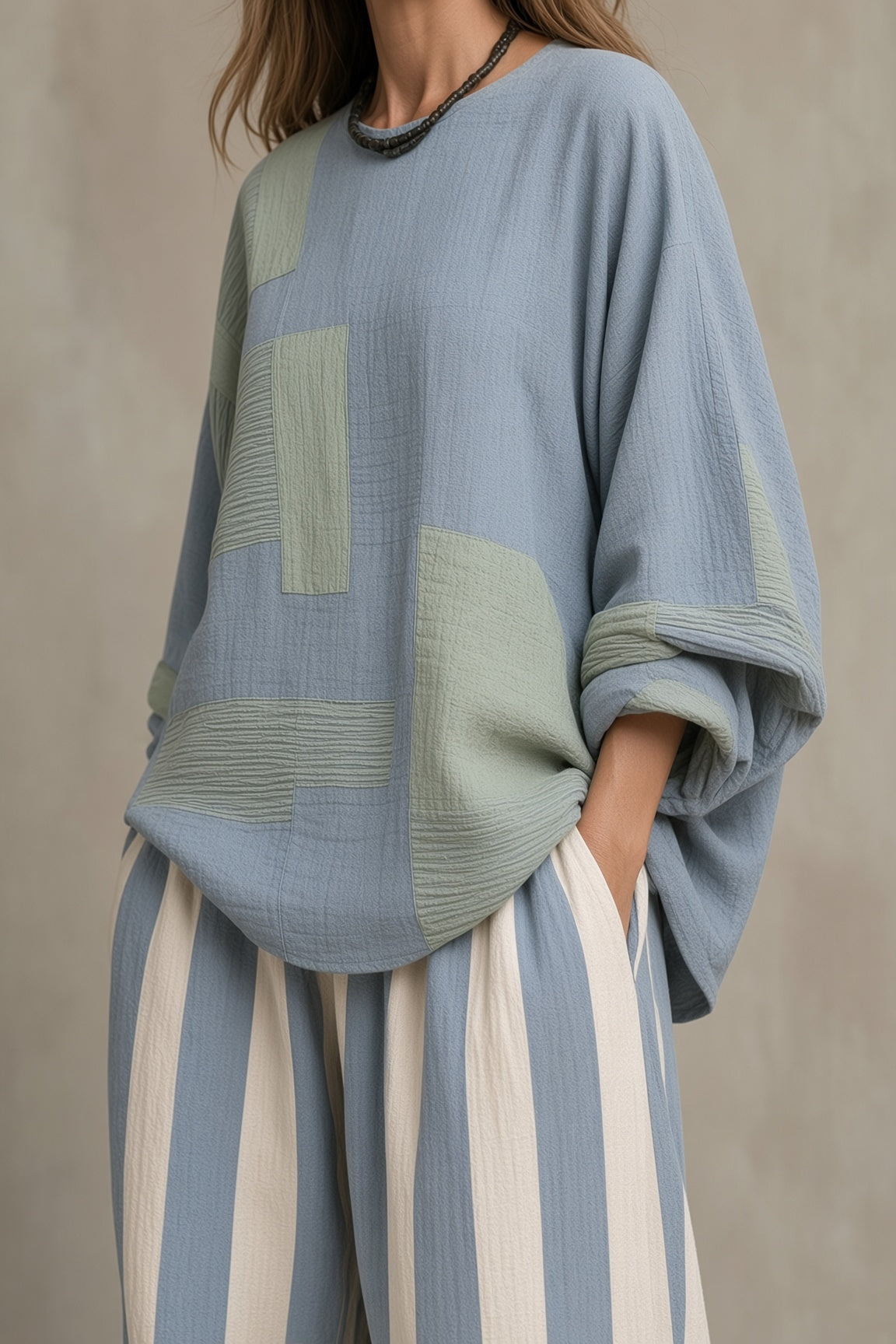 Solene | Oversized Top & Striped Trouser Two-Piece Set