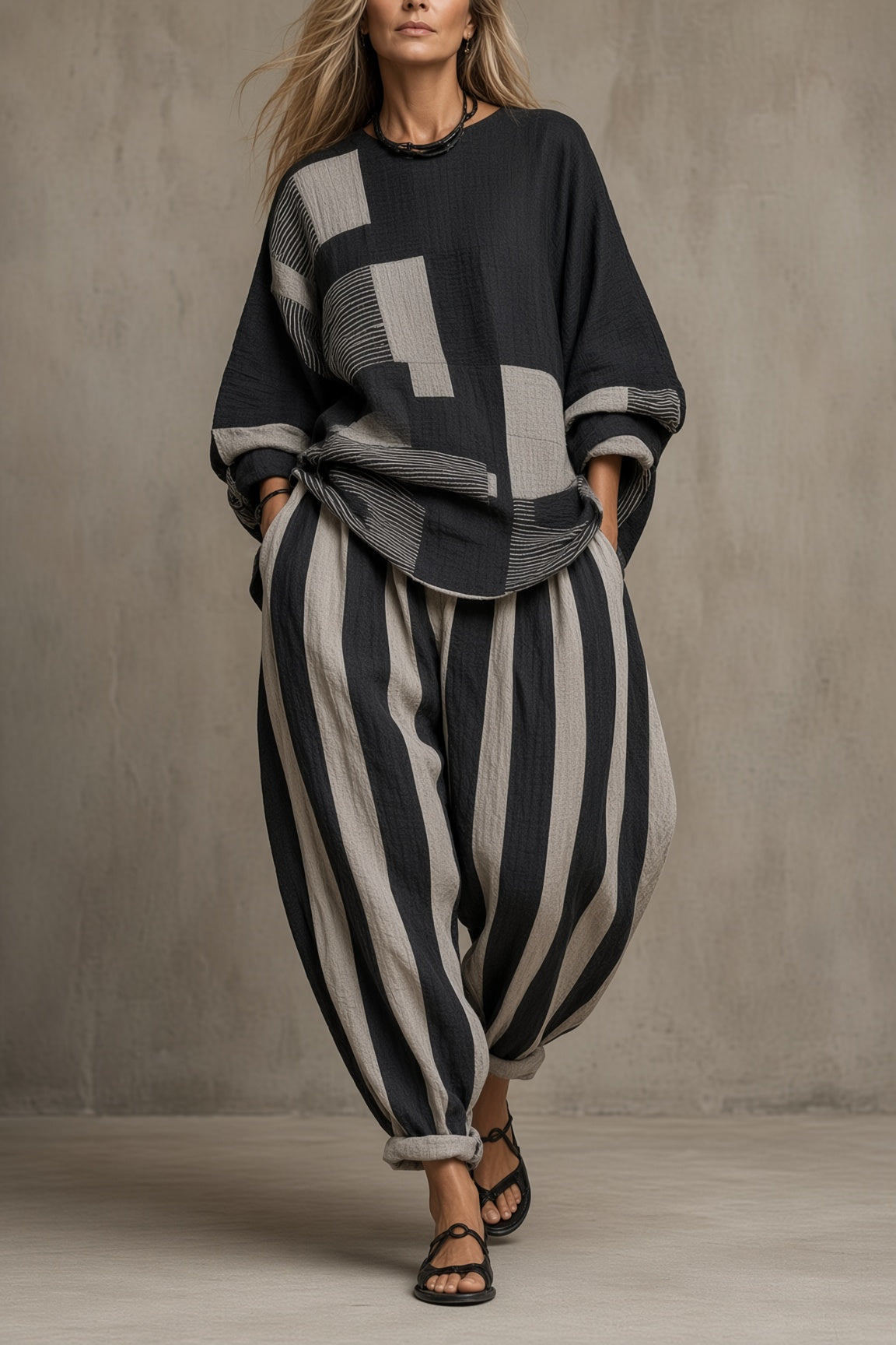 Solene | Oversized Top & Striped Trouser Two-Piece Set