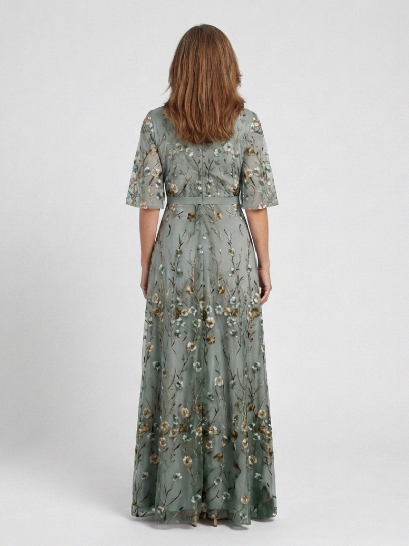 Rosalie | Floral V Neck Short Sleeve Maxi Dress