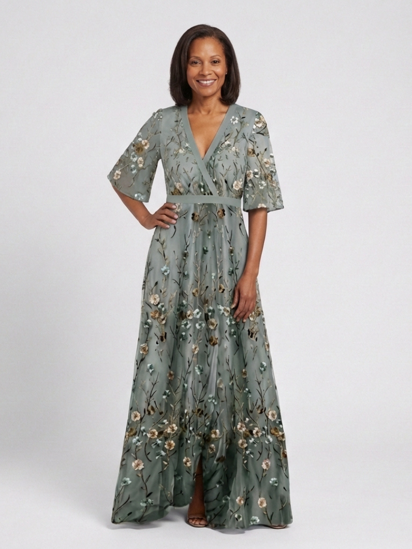 Rosalie | Floral V Neck Short Sleeve Maxi Dress