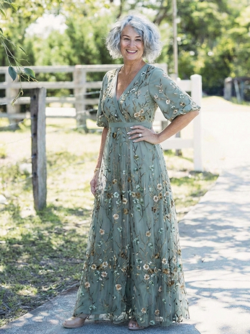 Rosalie | Floral V Neck Short Sleeve Maxi Dress