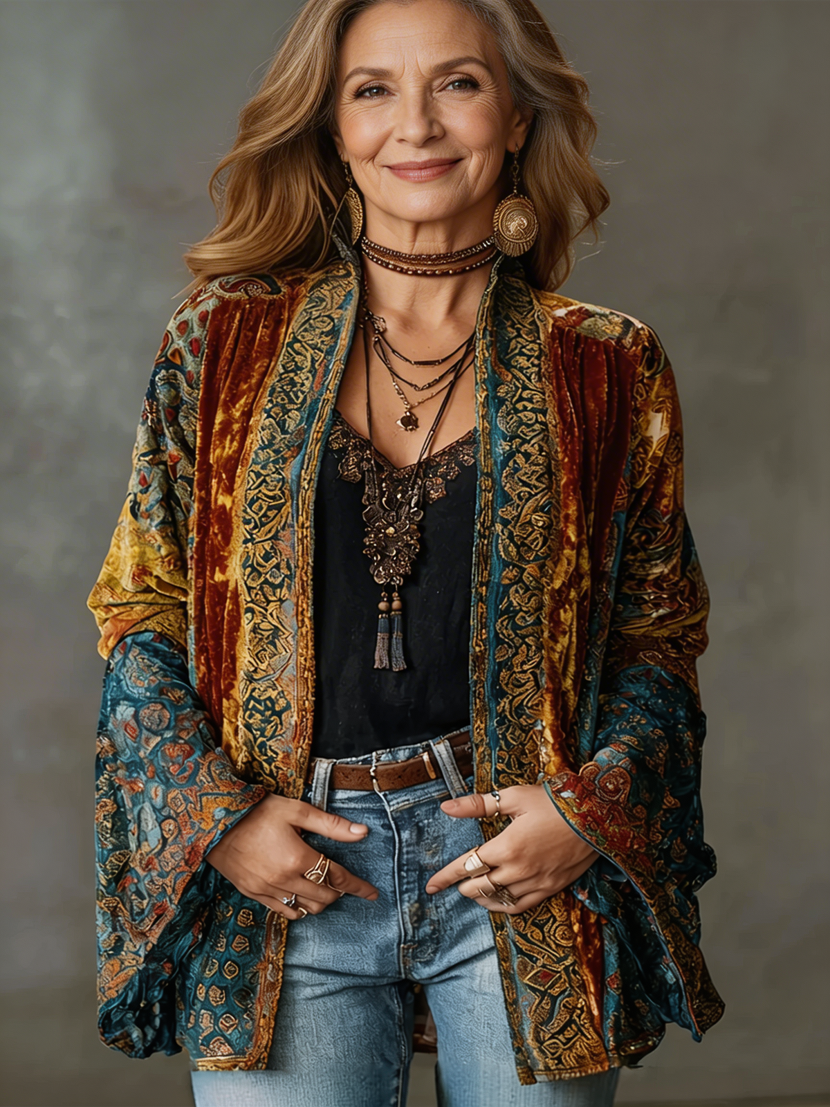 Solara | Bohemian Velvet Open-Front Jacket
