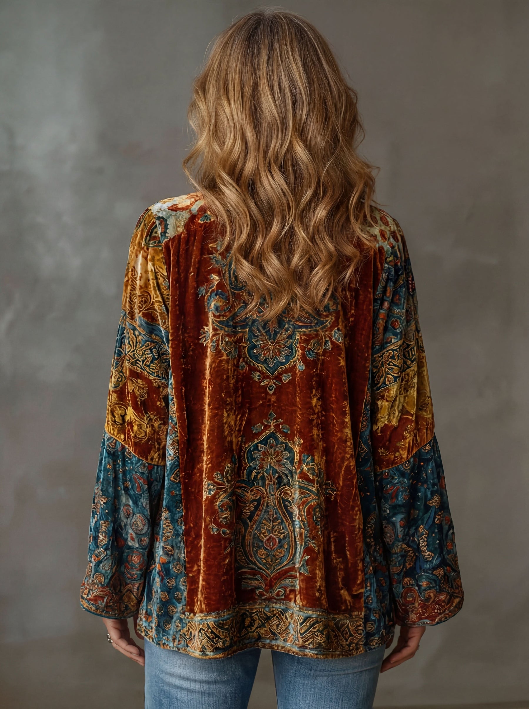 Solara | Bohemian Velvet Open-Front Jacket