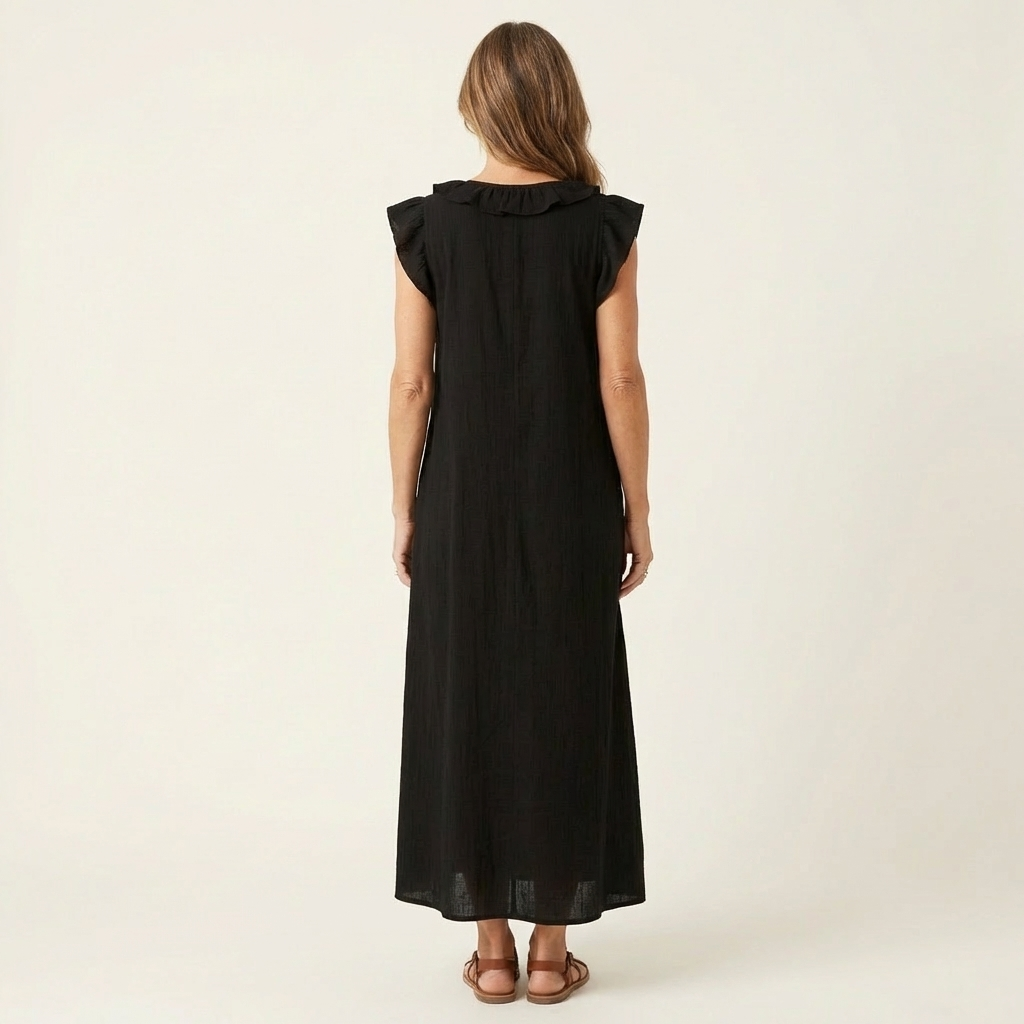 Rachel | Ruffle V-Neck Linen Maxi Dress