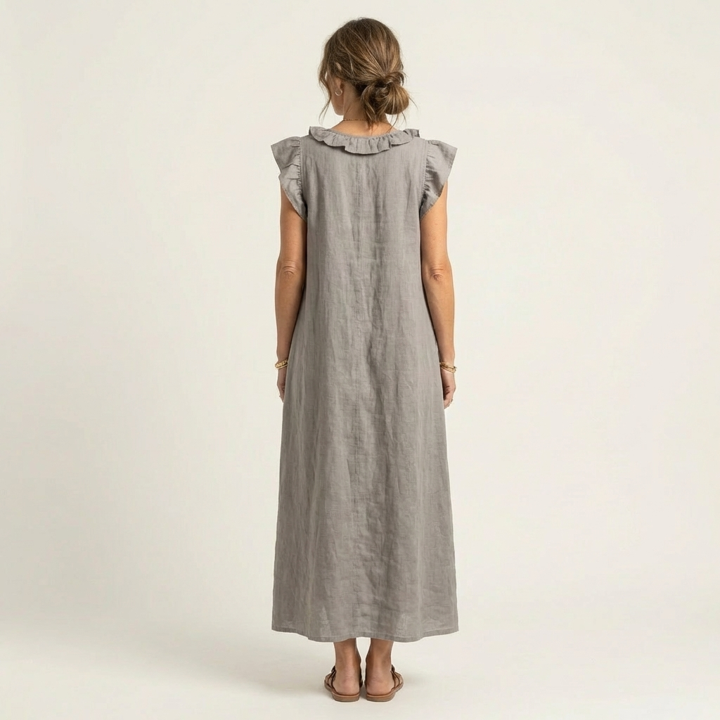 Rachel | Ruffle V-Neck Linen Maxi Dress