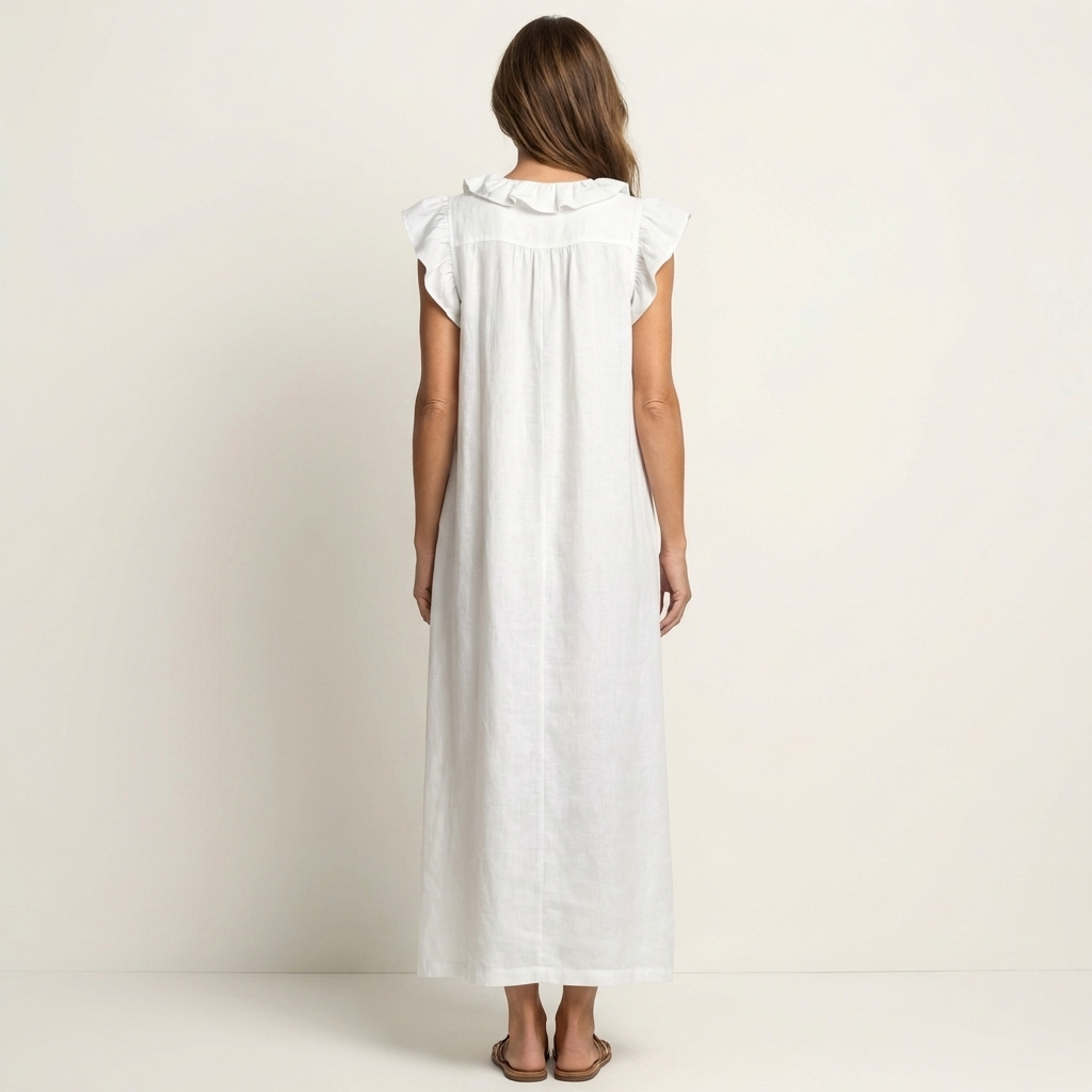 Rachel | Ruffle V-Neck Linen Maxi Dress