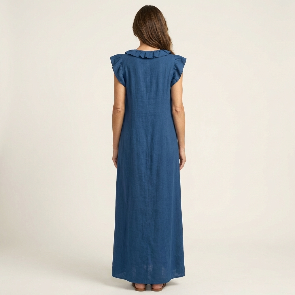 Rachel | Ruffle V-Neck Linen Maxi Dress