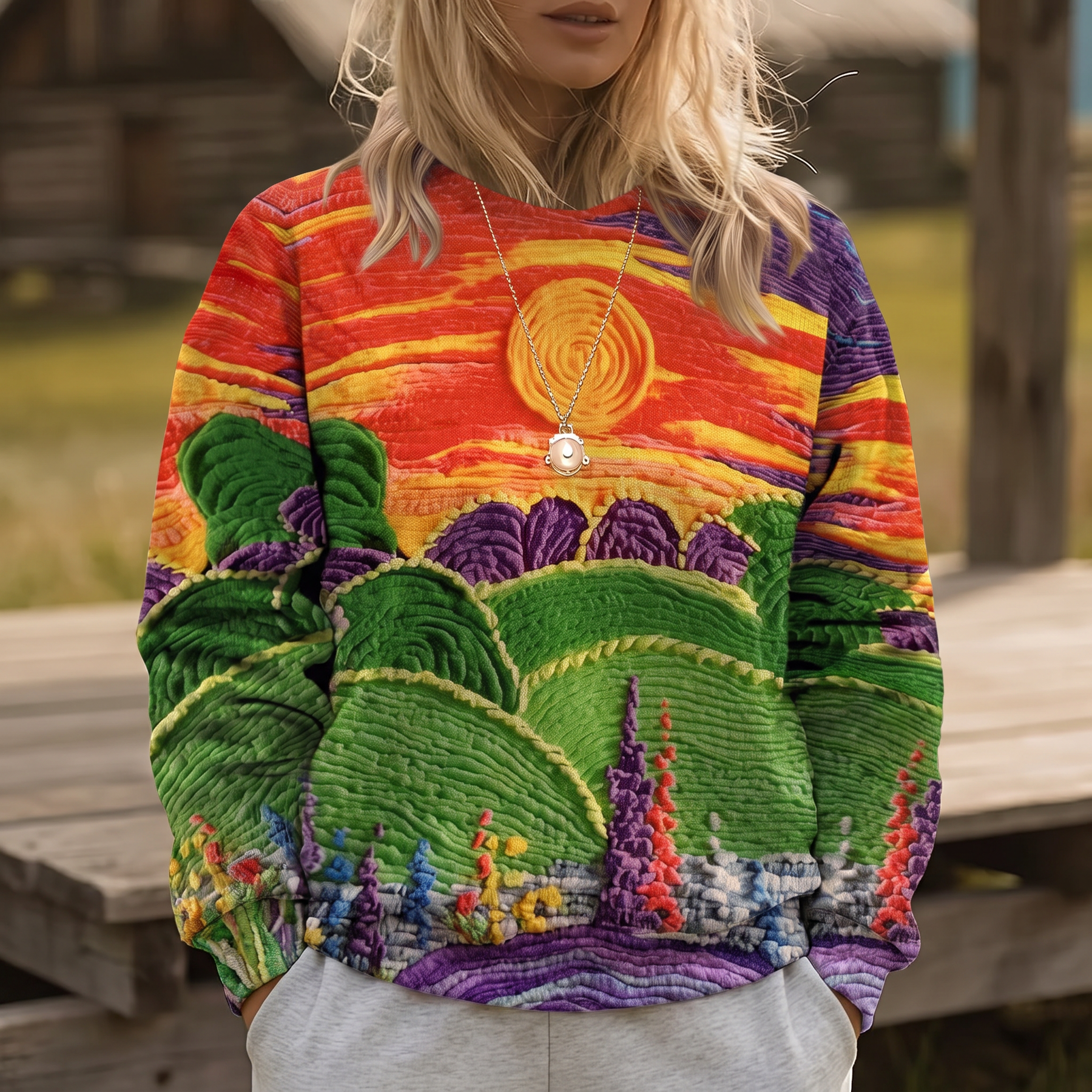 Ravella | Sunburst Landscape Print Relaxed Sweater