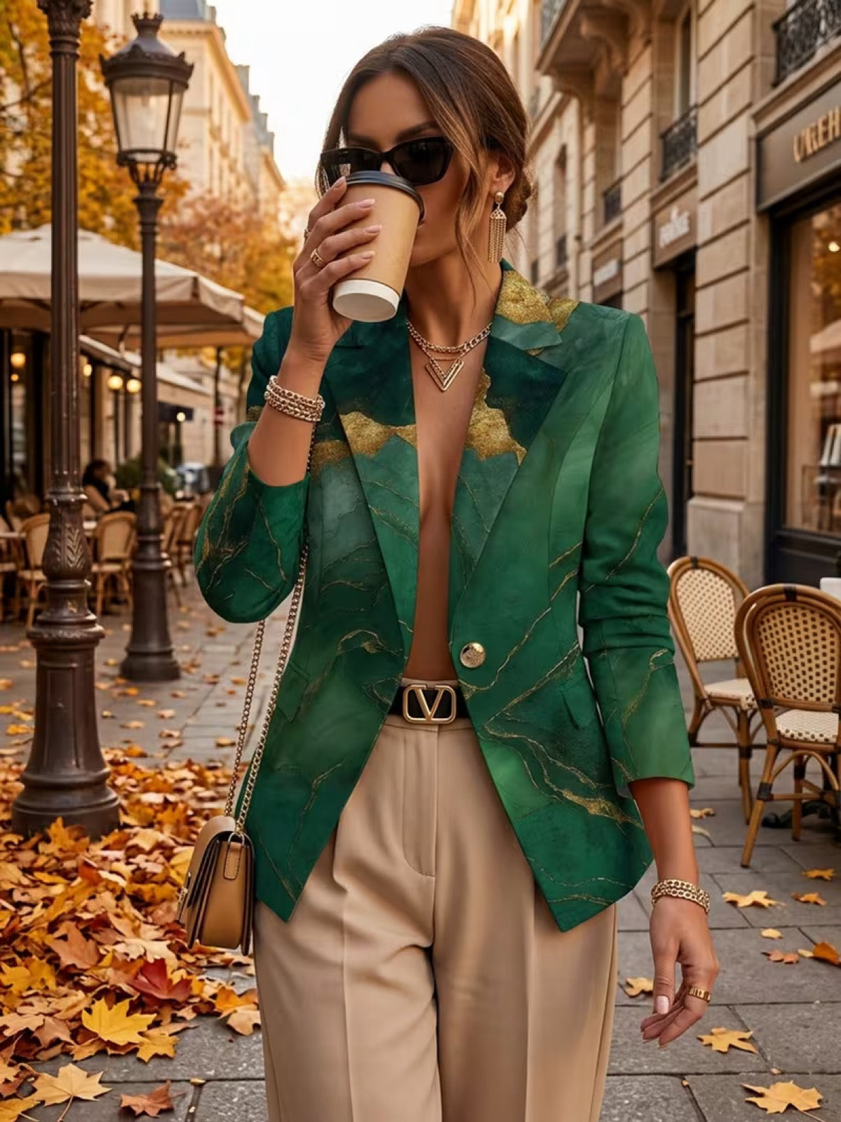 Honorine | Emerald Marble Print Tailored Blazer
