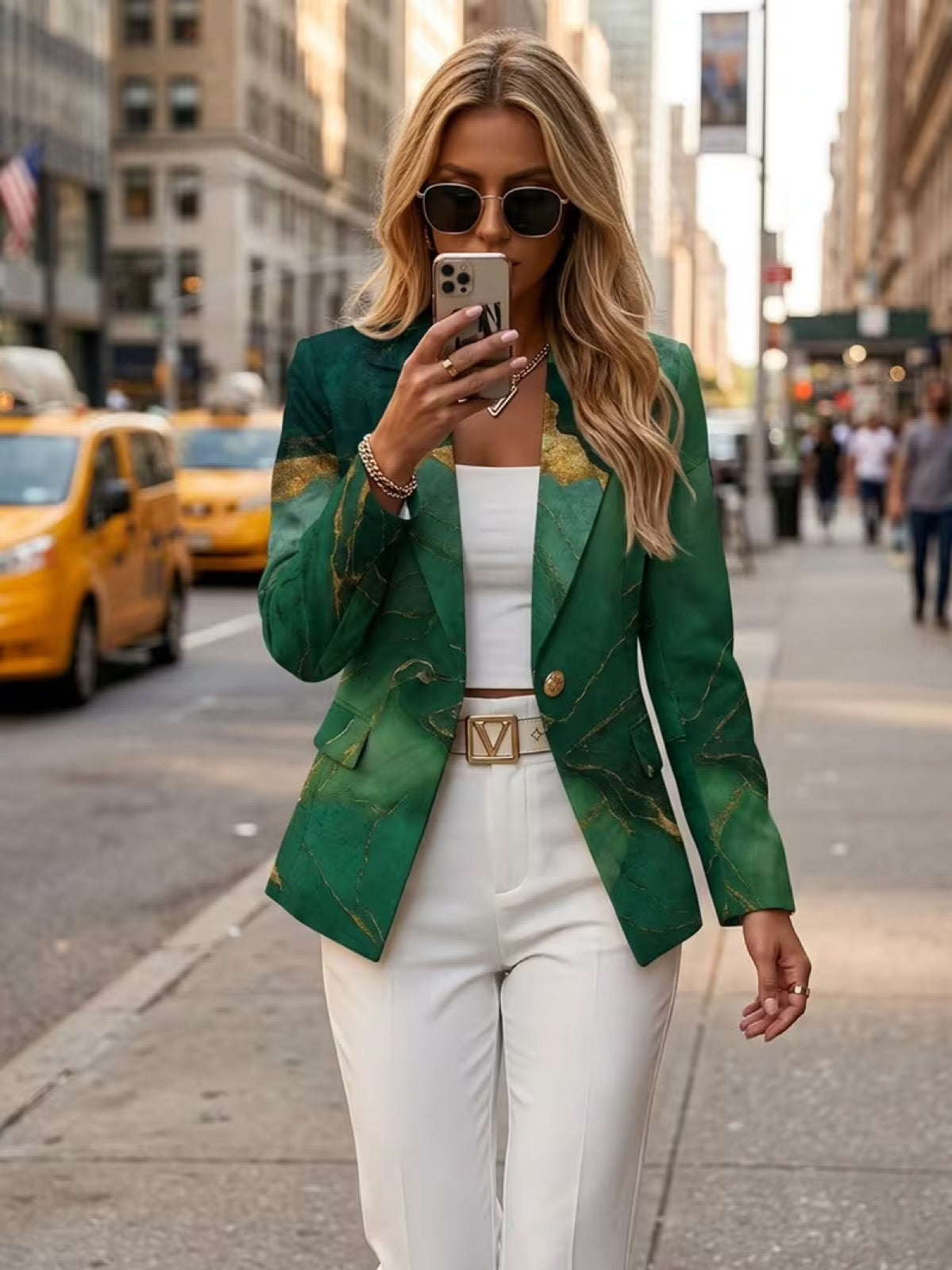 Honorine | Emerald Marble Print Tailored Blazer