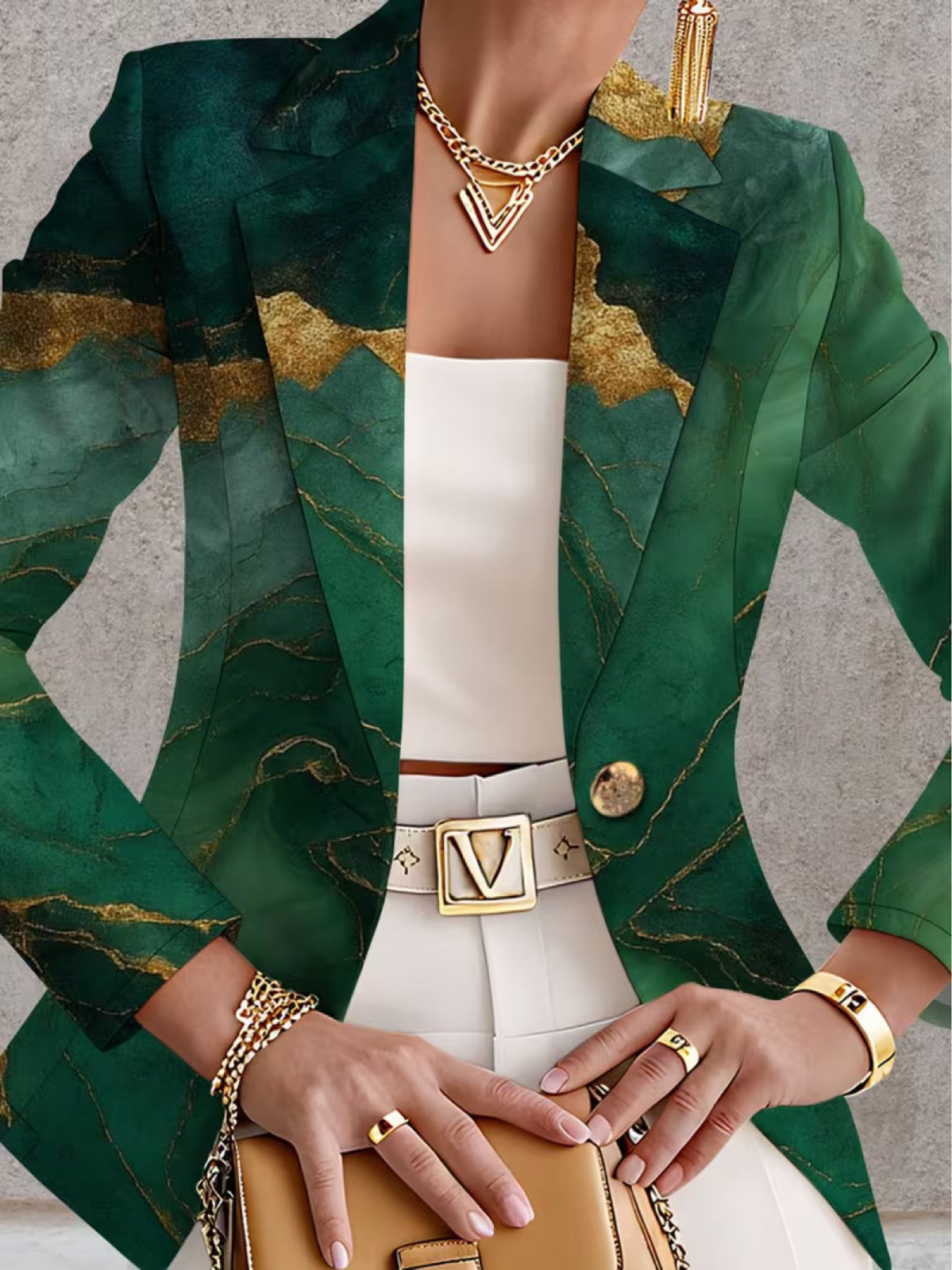 Honorine | Emerald Marble Print Tailored Blazer