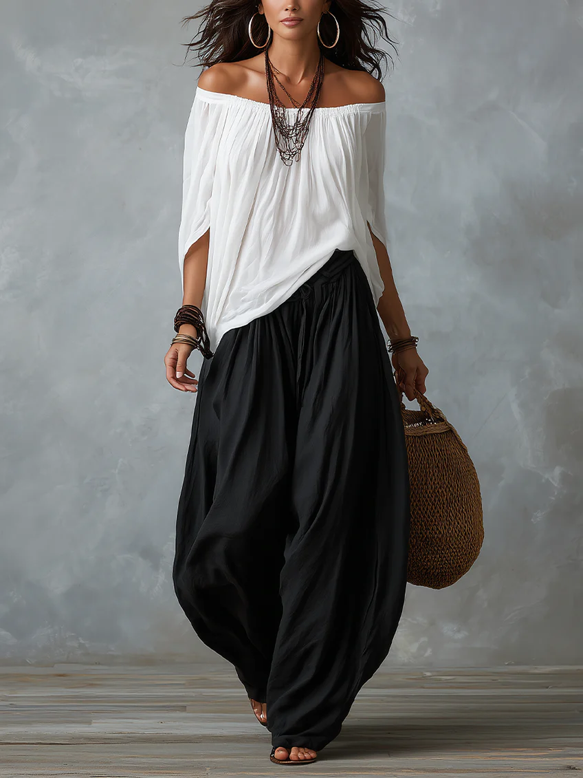 Morgane | Off-Shoulder Top & Wide-Leg Trouser Two-Piece Set