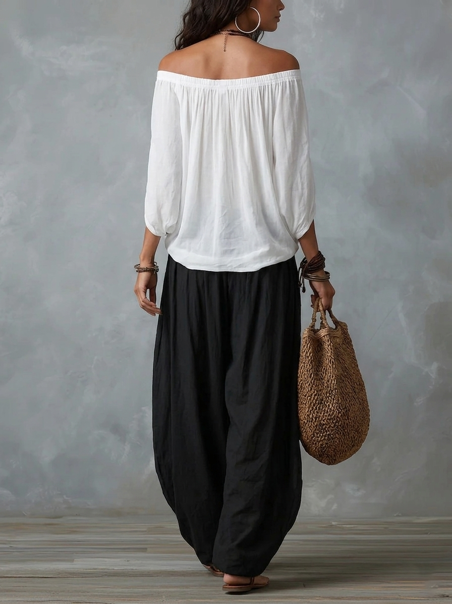 Morgane | Off-Shoulder Top & Wide-Leg Trouser Two-Piece Set