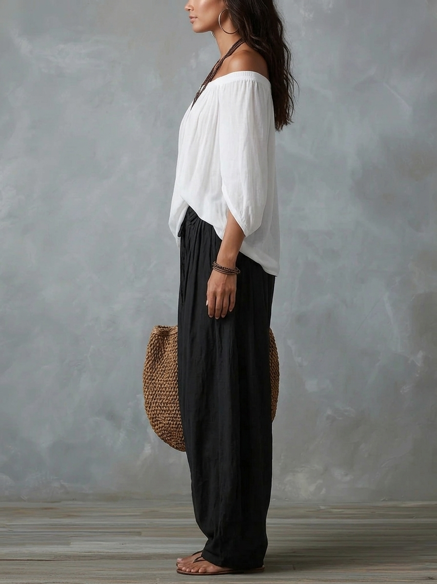 Morgane | Off-Shoulder Top & Wide-Leg Trouser Two-Piece Set