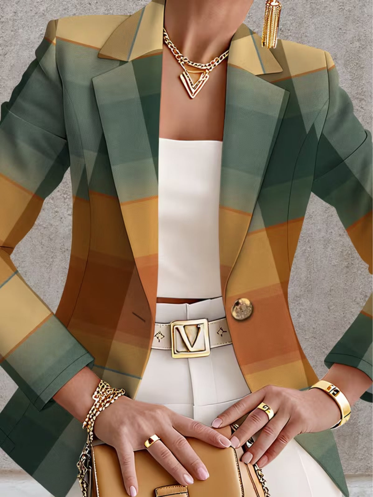 Leocadie | Gradient Check Single-Button Blazer
