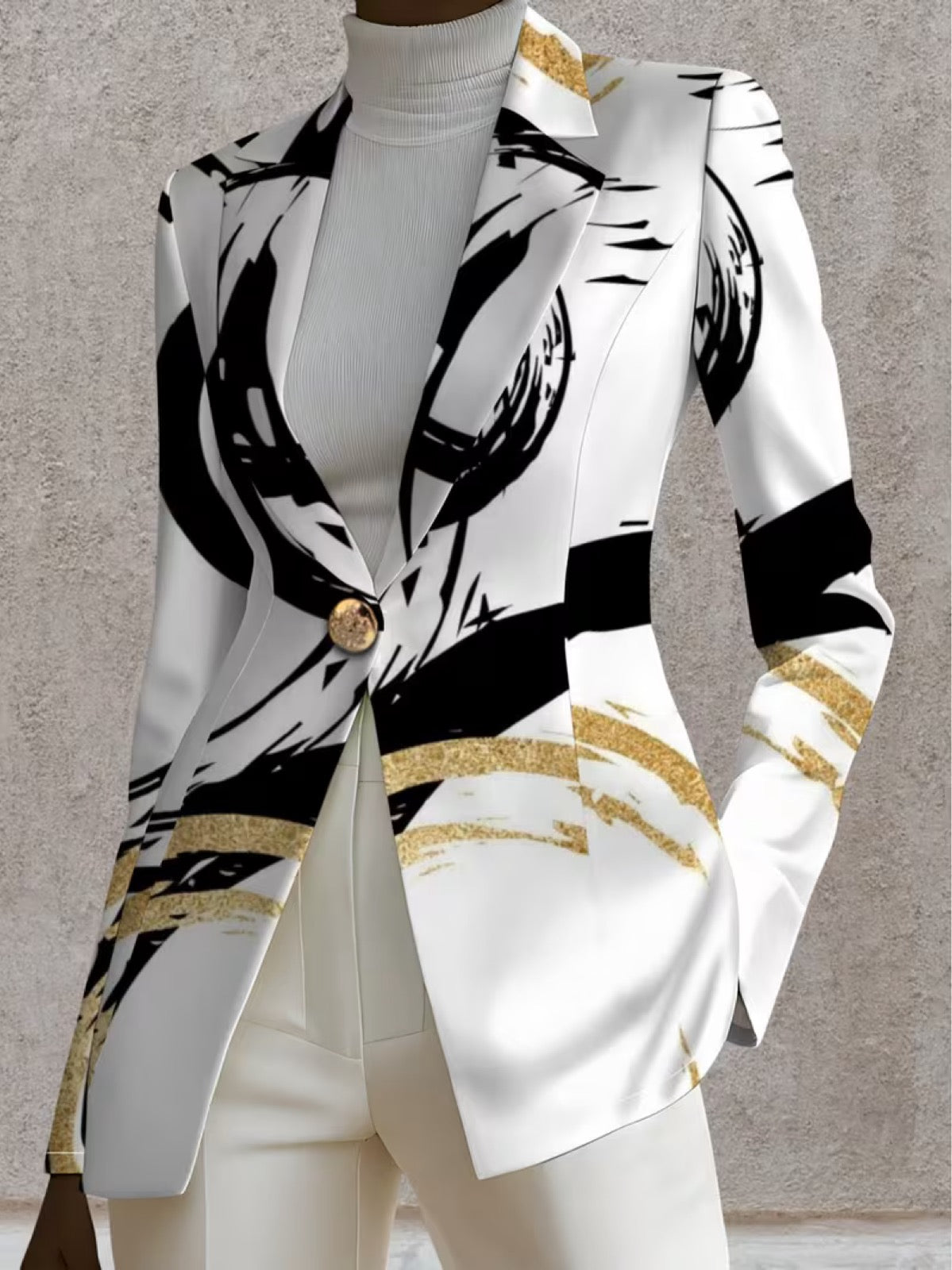 Noemine | Abstract Brushstroke Single-Button Blazer