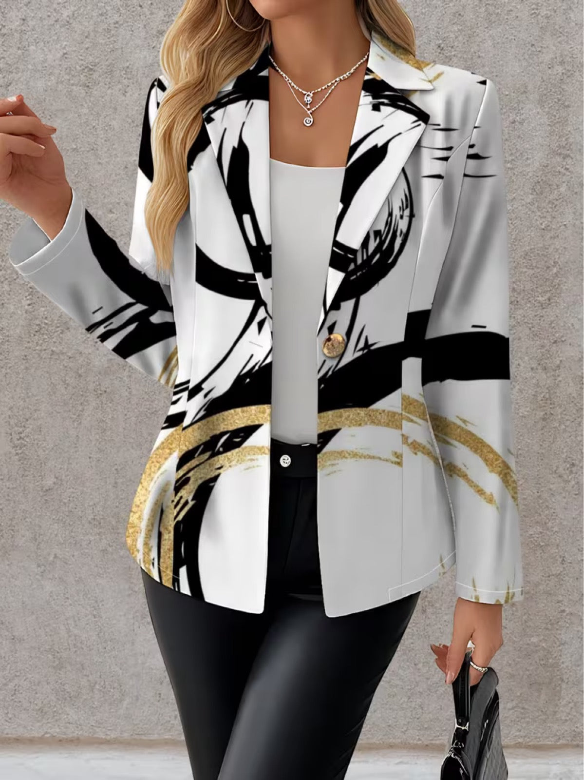 Noemine | Abstract Brushstroke Single-Button Blazer