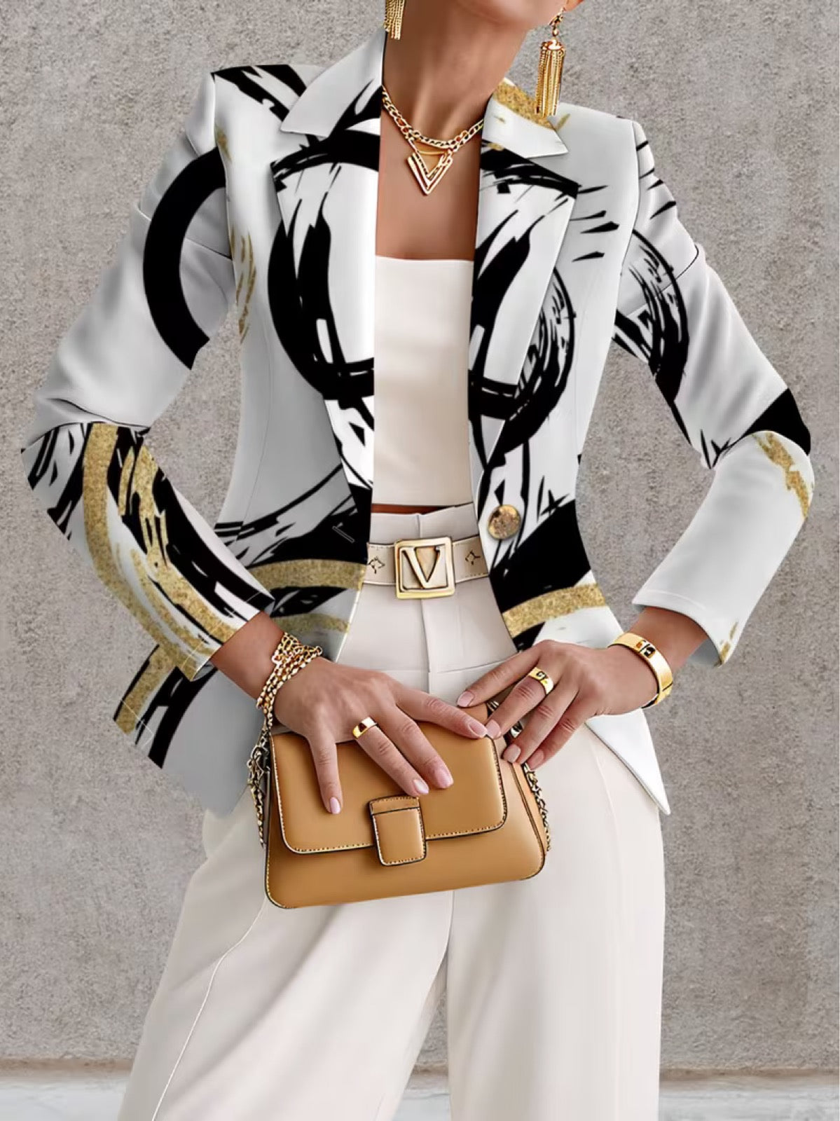 Noemine | Abstract Brushstroke Single-Button Blazer