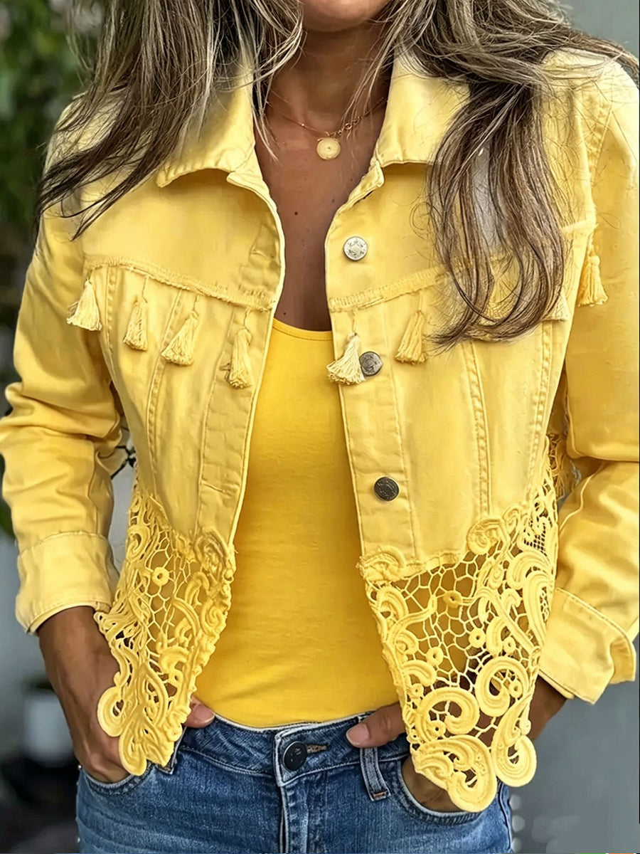 Kambria | Fringe & Lace Denim-Style Jacket