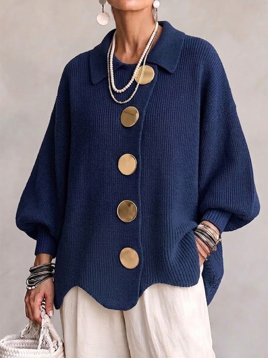 Isa | Oversized Collared Cardigan With Large Buttons