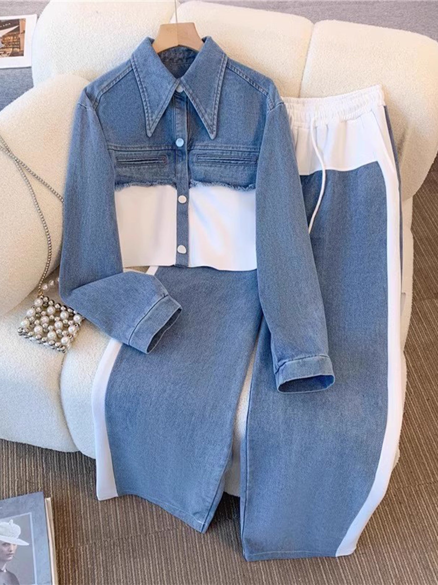 Holbrook | Colour-Block Cropped Jacket & Wide-Leg Trouser Set
