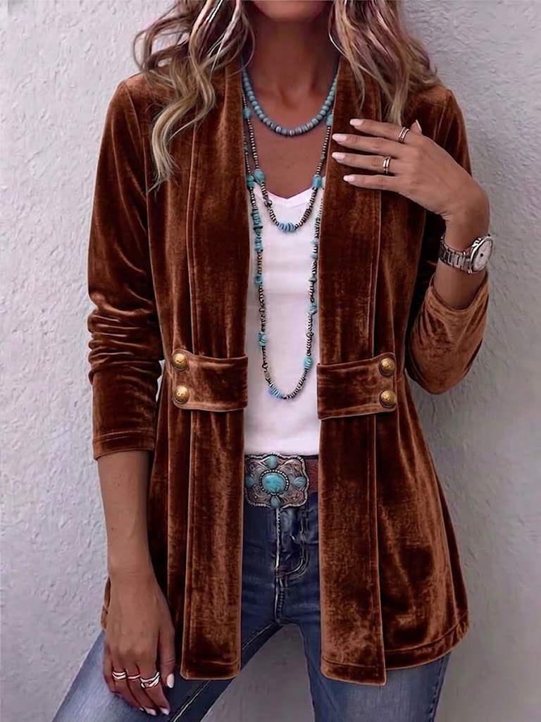 Holliwell | Vintage Lapel Button-Accent Open Front Jacket
