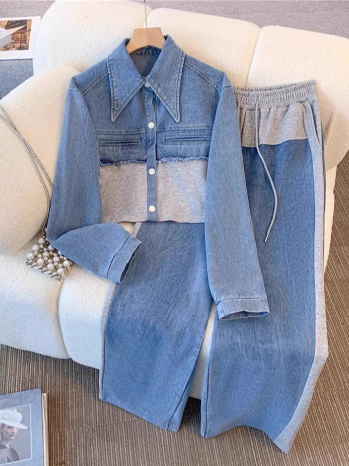 Holbrook | Colour-Block Cropped Jacket & Wide-Leg Trouser Set