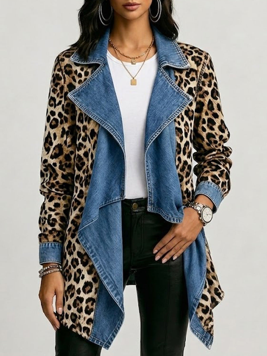 Sherilyn | Leopard Print & Washed Denim Panelled Jacket