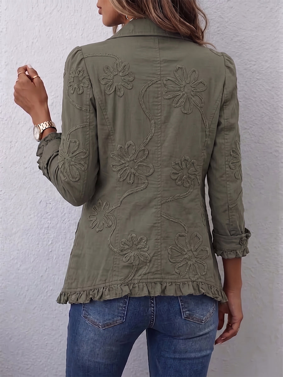 Kamberly | Floral Embroidered Ruffled Utility Jacket