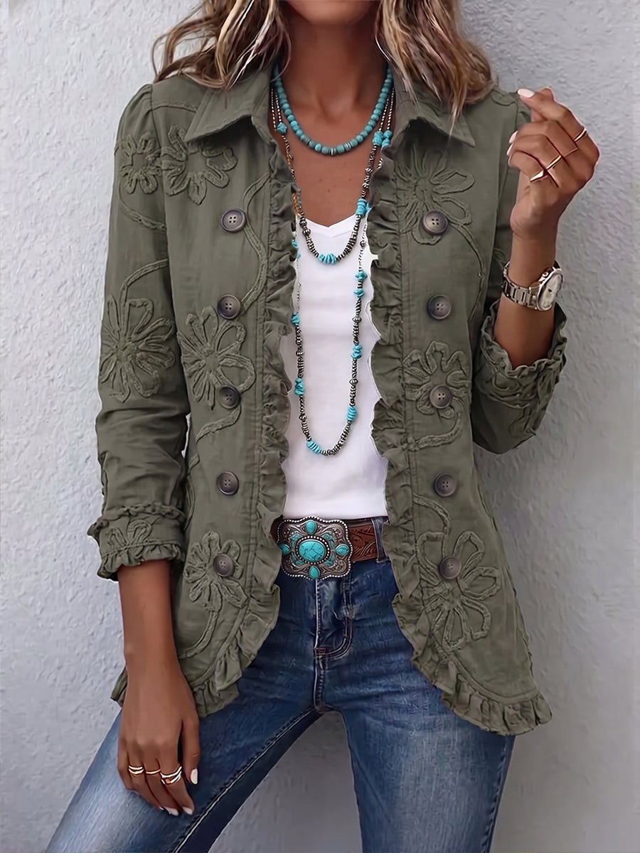 Kamberly | Floral Embroidered Ruffled Utility Jacket