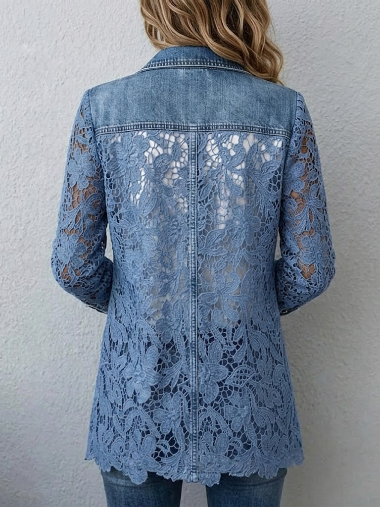 Lacinda | Floral Lace Panel Blazer Jacket