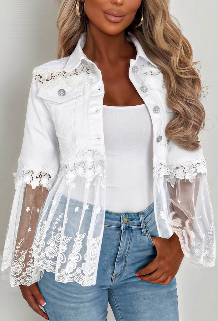 Sunnelace | Lace-Panel Three-Quarter Sleeve Jacket