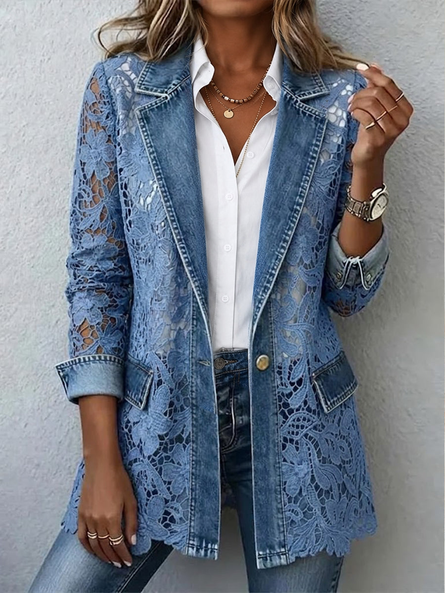Lacinda | Floral Lace Panel Blazer Jacket