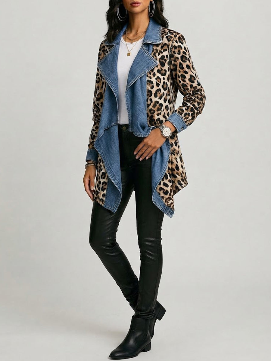 Sherilyn | Leopard Print & Washed Denim Panelled Jacket