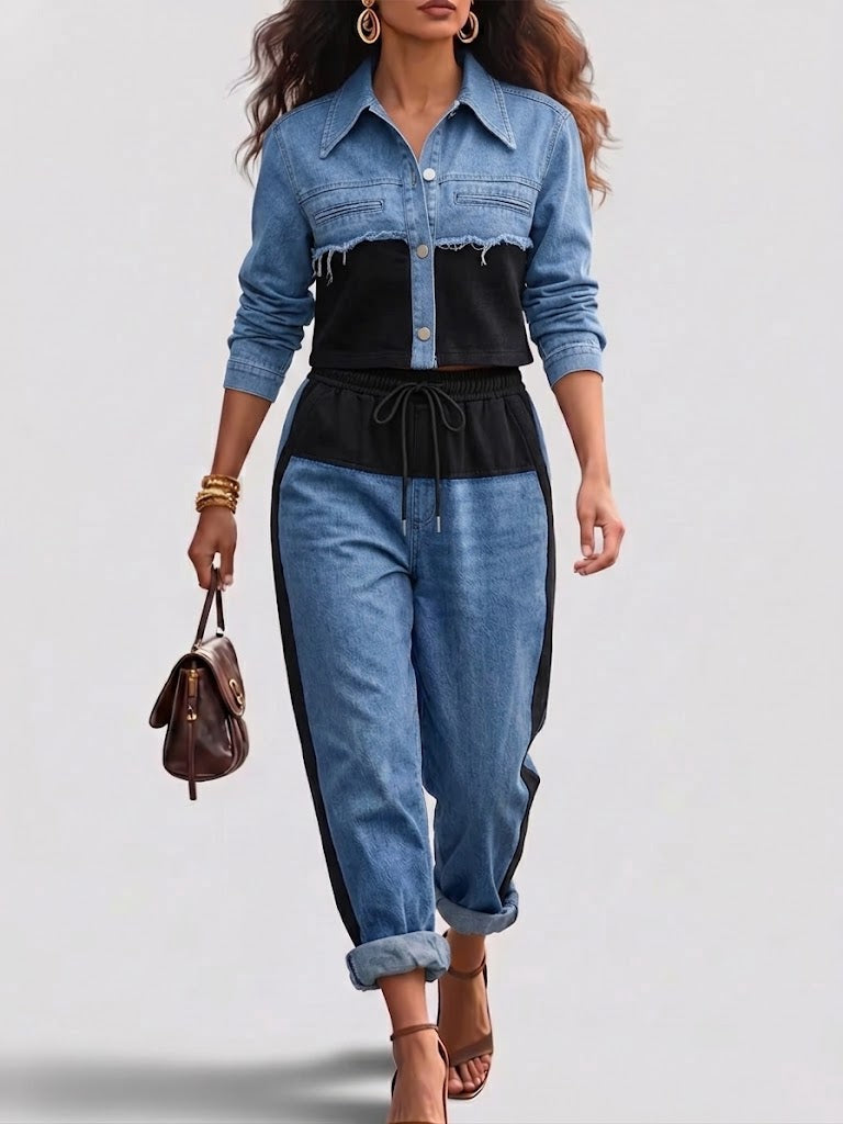 Holbrook | Colour-Block Cropped Jacket & Wide-Leg Trouser Set