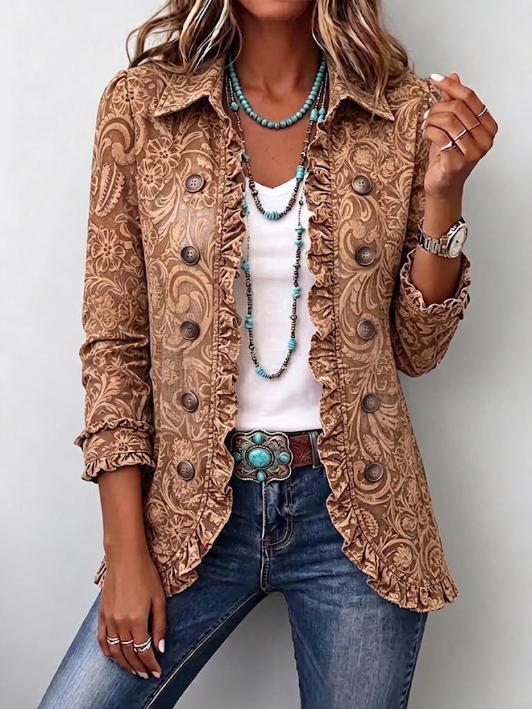Vyclara | Vintage Bohemian Floral Ruffled Jacket