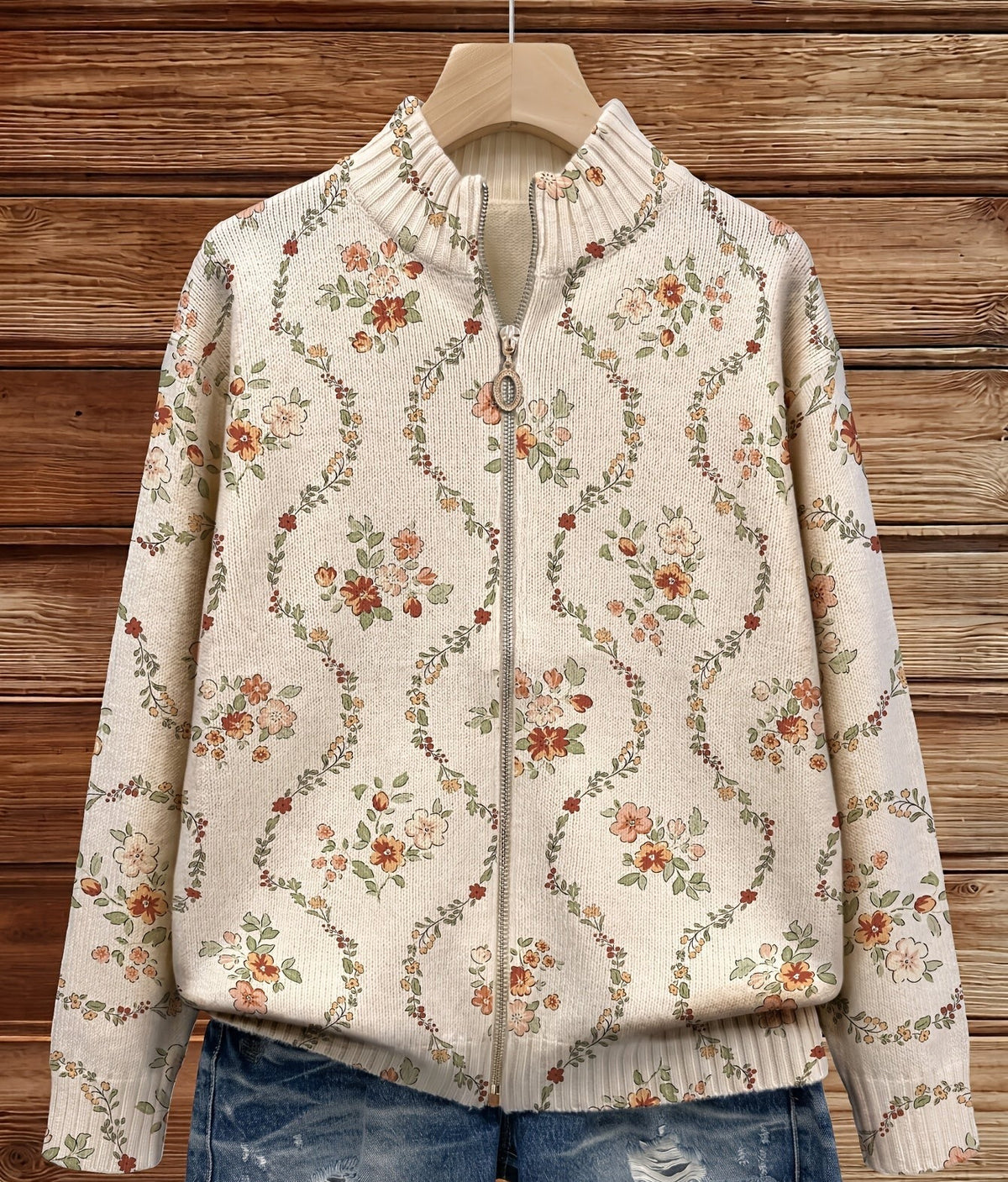Persephone | Floral Vine Print Zip Cardigan