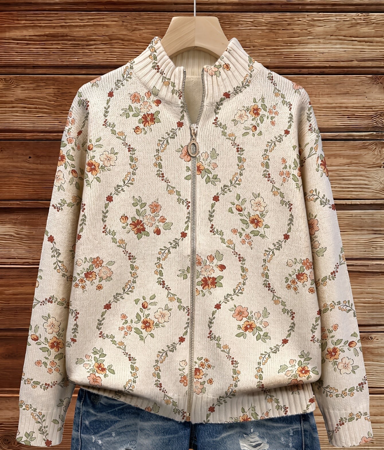 Persephone | Floral Vine Print Zip Cardigan