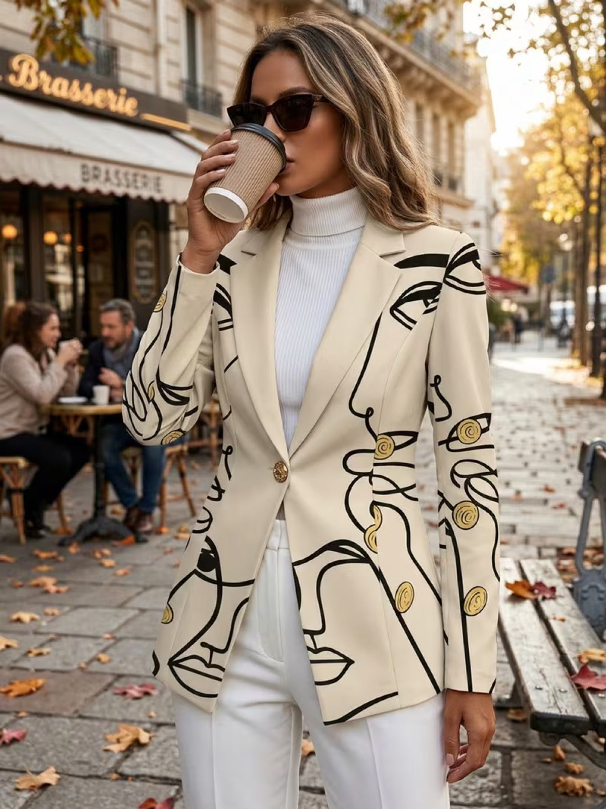 Philippine | Line Art Print Single-Button Blazer