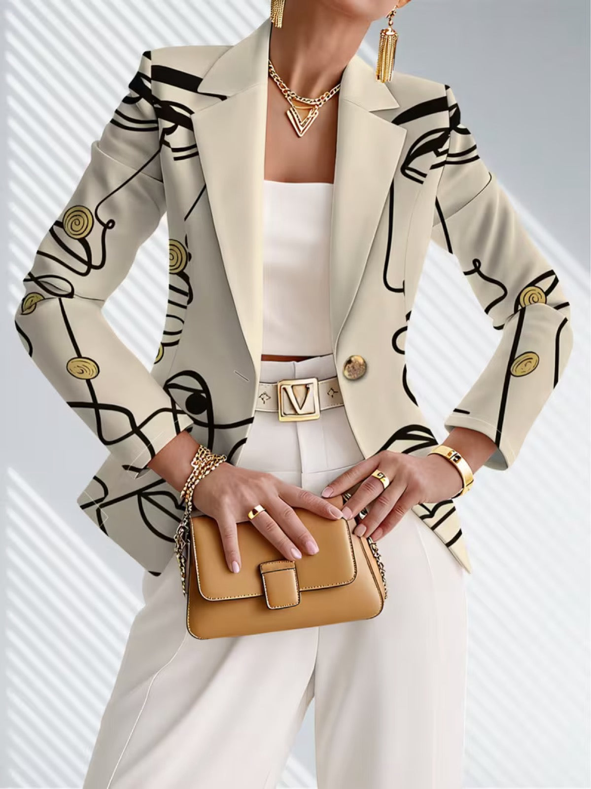 Philippine | Line Art Print Single-Button Blazer
