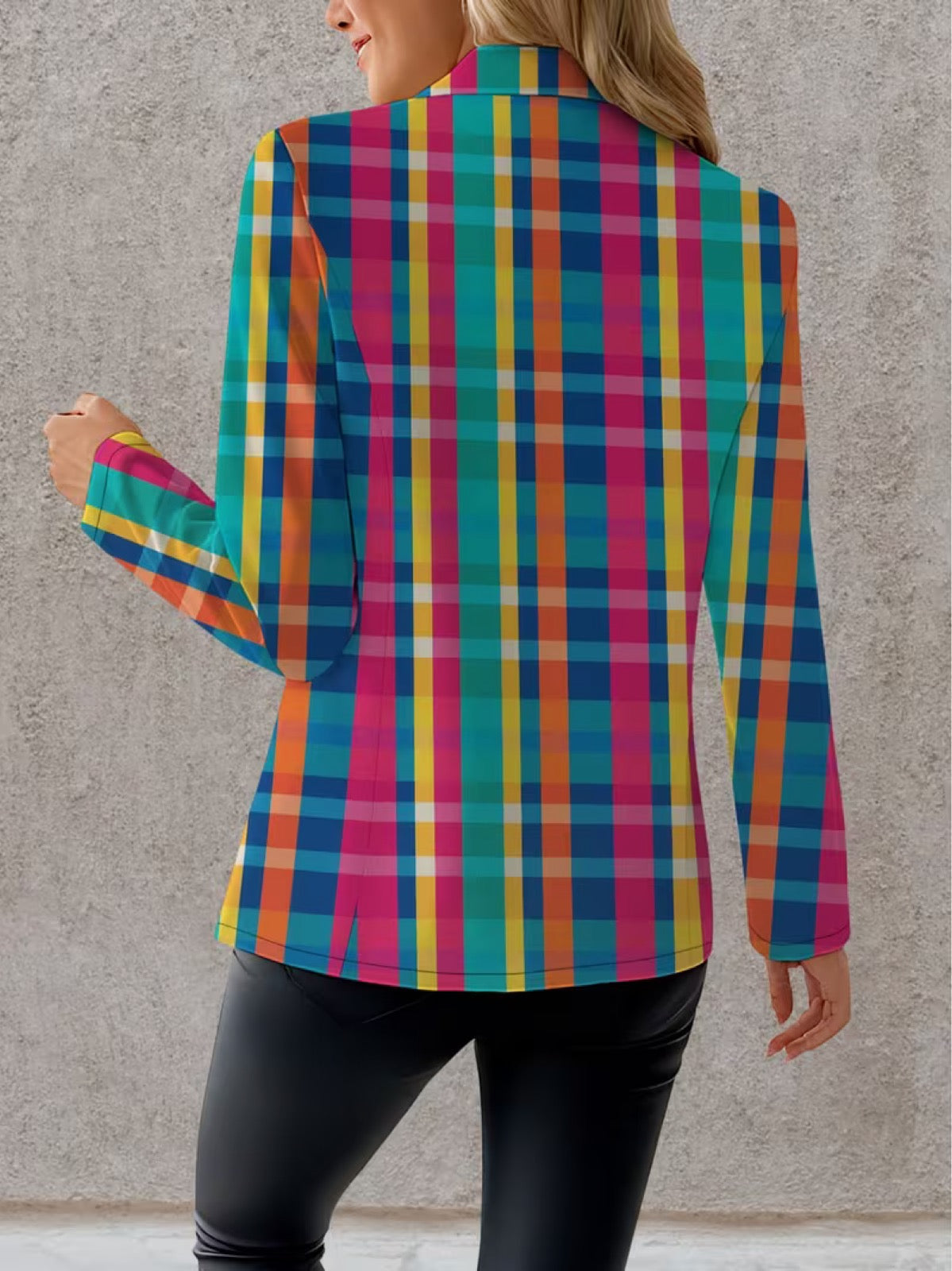 Rosaline | Rainbow Plaid Single-Button Blazer