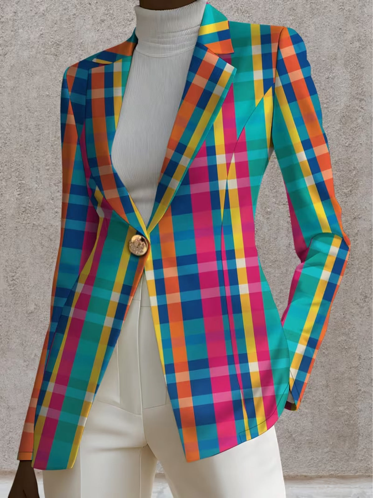 Rosaline | Rainbow Plaid Single-Button Blazer