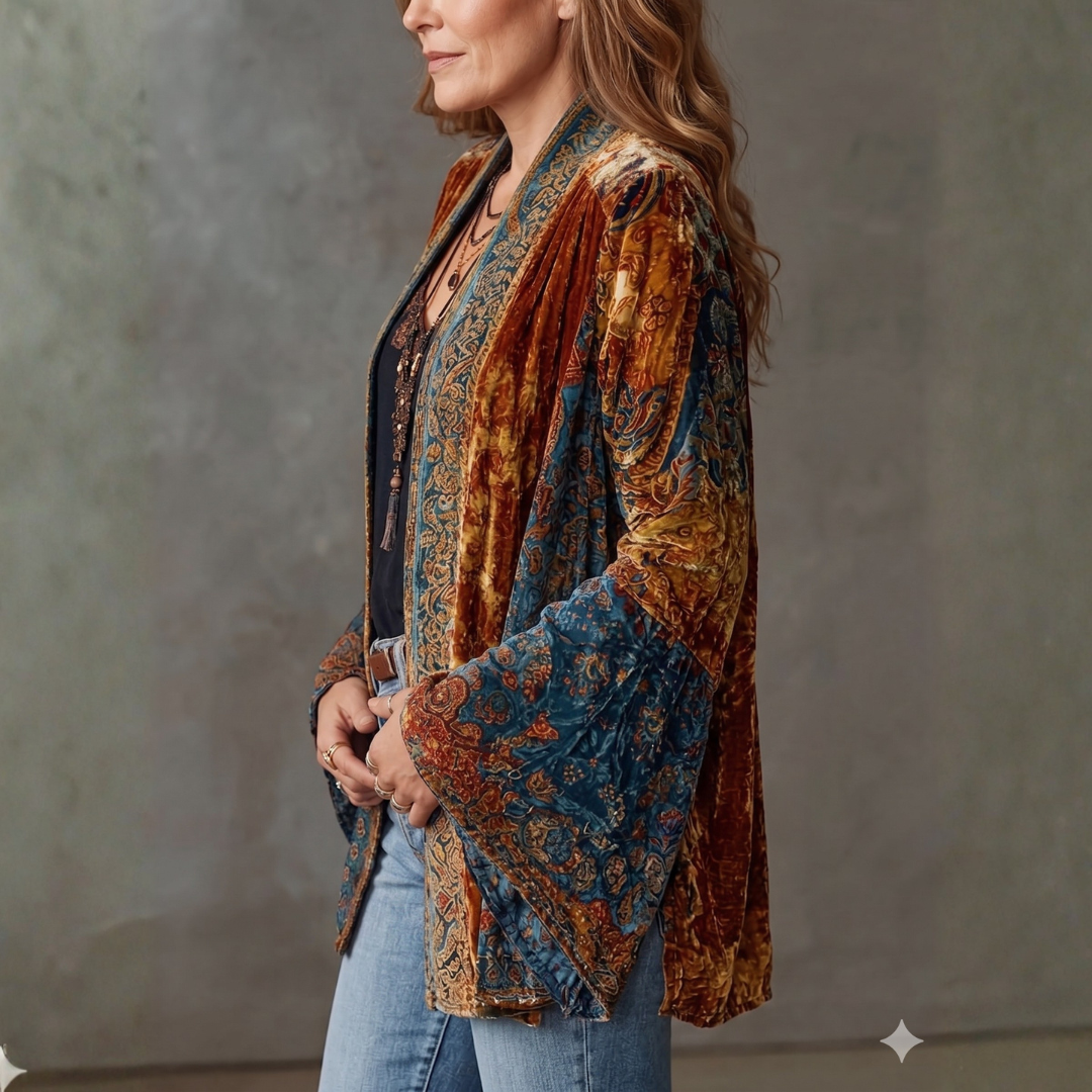 Solara | Bohemian Velvet Open-Front Jacket