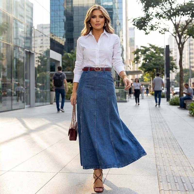 Elowyn | High Waist A-Line Denim Skirt