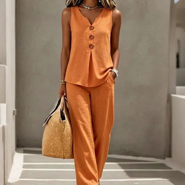 Iria | Relaxed Two-Piece Set with Button Detail