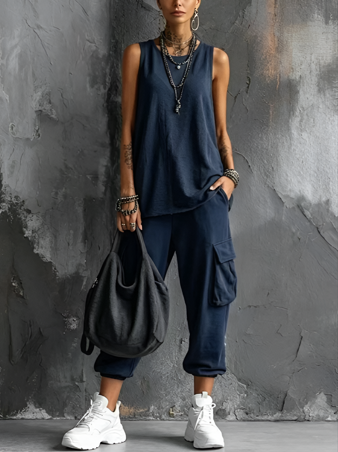 Manon | Longline Tank & Cropped Cargo Jogger Set