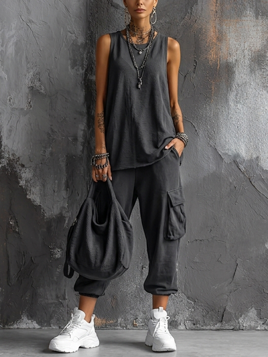 Manon | Longline Tank & Cropped Cargo Jogger Set