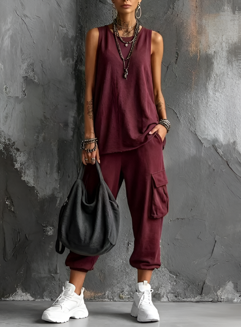 Manon | Longline Tank & Cropped Cargo Jogger Set