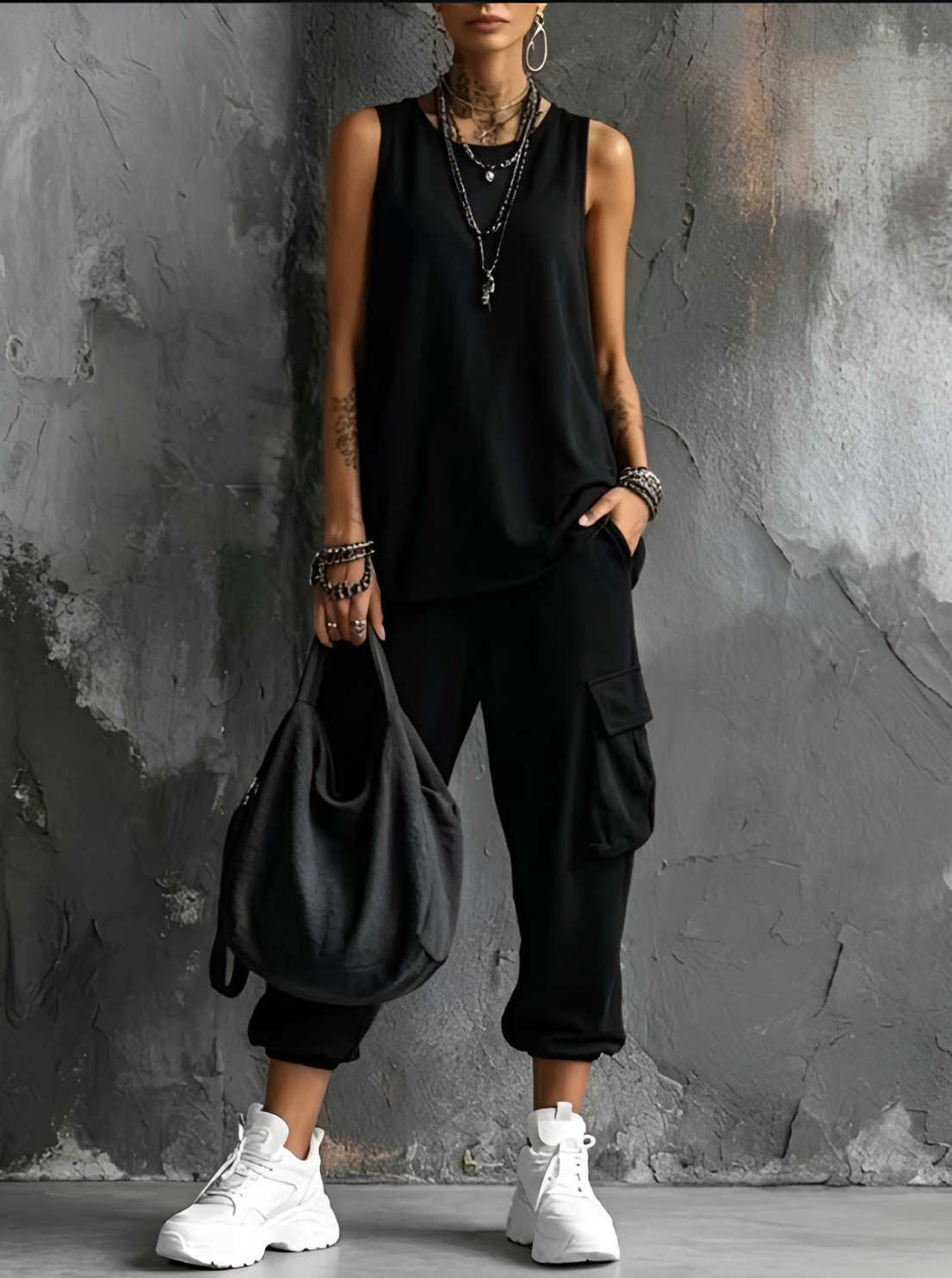 Manon | Longline Tank & Cropped Cargo Jogger Set