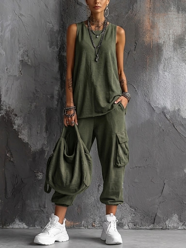 Mylene | Longline Tank & Tapered Cargo Trouser Set